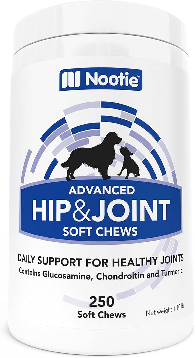 Nootie Glucosamine for Dogs - 250 ct - Hip and Joint Soft Chews Supplement for Dogs - Daily Dog MSM Chondroitin Chews with Turmeric - Joint Care Vitamins for All Breeds and Sizes USA-Mewly Pet