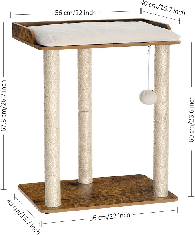 FourFurPets 26.7in Large Cat Tree Tower Condo, Cat Scratch Posts for Indoor Cats, Big Plate, Three 23.6in Full Sisal Scratching Posts, Rustic Brown-Mewly Pet