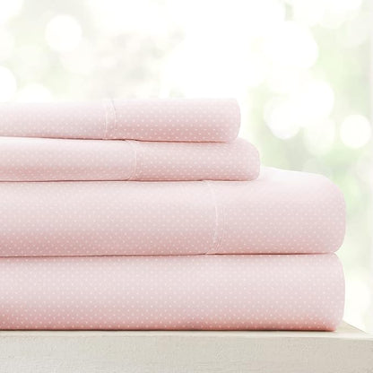 Linen Market Double-Brushed Patterned Microfiber California King Sheet Set 4 Piece – Oeko-TEX Certified Ultra Soft & Wrinkle-Free - 16" Deep Pocket Sheets Easy Care Cal-King Size - My Heart Pink