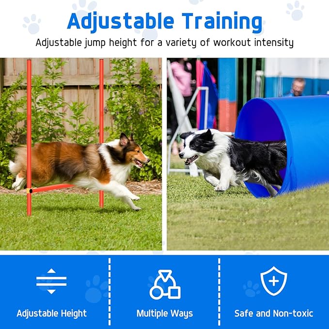 Polar Aurora Dog Agility Equipment, Dog Obstacle Courses Backyard - Pet Outdoor Games w/Adjustable High Jump, Agility Weave Poles, Tunnel, Jumping Ring, Pause Box, 2 Balls,Whistle and Carrying Bag