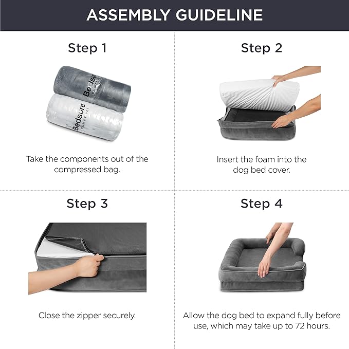 Bedsure Orthopedic Dog Beds Large Sized Dog - Washable Large Dog Cat Bed Waterproof, Comfort Dogs Couch Sofa with Washable Removable Cover, Pet Bed with Nonskid Bottom, Dark Grey, 35"-Mewly Pet