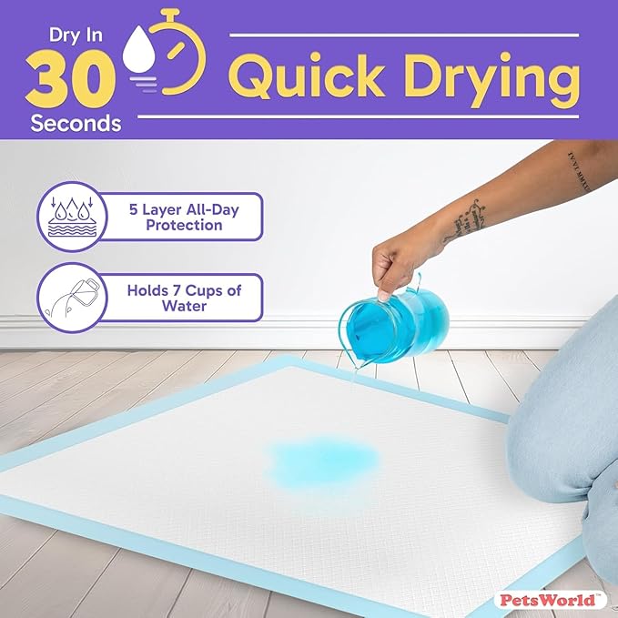 PETSWORLD Giant Dog Potty Pads, Odor-Eliminating, 36" x 36", Ultra Absorbent 5-Layer Leak-Proof Training Pads for Dogs & Cats (36x36, 1800 Count)-Mewly Pet