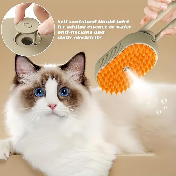 Brown+Essence 3 in 1 Steamy Pet Brush - Spritz Defur Comb for Cats & Dogs Grooming Tool (Brown+Essence)-Mewly Pet
