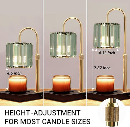 Candle Warmer Lamp with Timer, Dimmable Candle Wamer Adjustable Height, Glass Modern Candle Melter Lamp, Elegant Home Decor, Green, Gifts for Women Mom