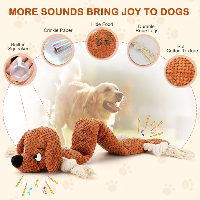 Dog Toys,Squeaky Dog Chew Toy with Crinkle Paper,Interactive Tough Plush Rope Toys for Small Medium Large Dogs with Gift Boxes-Mewly Pet