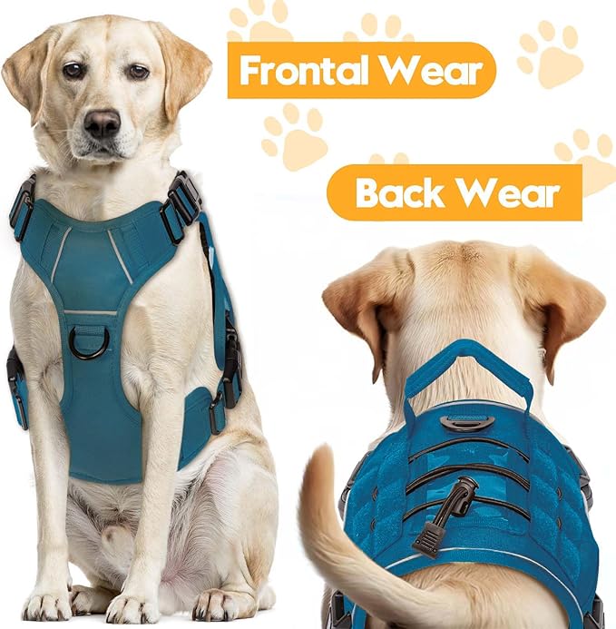 Heavy-Duty Tactical Dog Harness for Large Dogs, No Pull Adjustable Reflective Pet Vest with Molle System, K9 Military-Grade Control for Service Training, Outdoor & 10+ Breeds, Blue, Medium-Mewly Pet