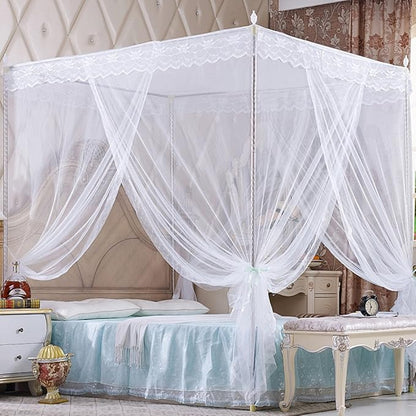 4 Corners Princess Bed Curtain Canopy Canopies for Girls Boys Adults Bed Gift Bedroom Decoration (Full, White)