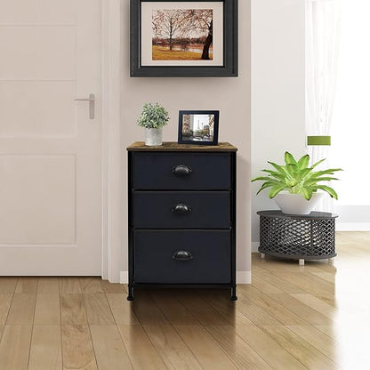 Sorbus Nightstand with 3 Drawers - Bedside Furniture & Night Stand End Table Dresser with Steel Frame, Wood Top, Easy Pull Fabric Bins for Home, Bedroom Accessories, Office & Dorm