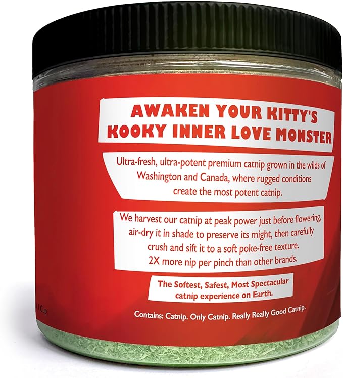 Fiend Catnip Safety-Cut 100% Pure Potent Fine Cat Nip for Cats & Kittens – Ultra Potent, North American – 1 Cup (34.5g) Canister – Go Ahead, Create a Monster!-Mewly Pet