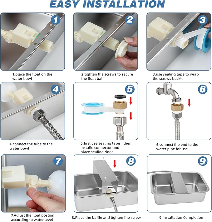 YUEPET 3 Gallon Auto Dog Water Bowl Dispenser Outside Automatic Water Dispenser for Large Dogs Stainless Steel Auto-Fill Dog Waterer Feeder with Float Valve for Pets Indoor Outdoor Use-Mewly Pet