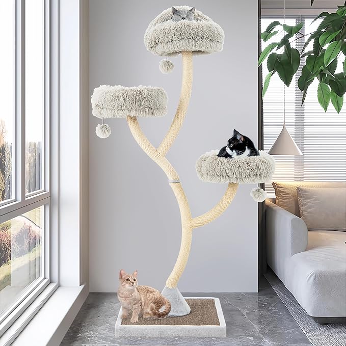 PETSITE 70" Tall Cat Tree, Cat Tower with Scratching Posts and Board, Multi-Level Cat Tower for Large Cats 20 lbs+ with 3 Cozy Perches and Dangling Balls, Modern Cat Tree for Indoor Cats Large Adult-Mewly Pet