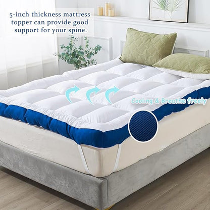 WhatsBedding 5 Inch Memory Foam King Mattress Topper 100% Cotton Top, Filled with Breathable & Soft Memory Foam Pillow Top,4 Elastic Straps, 80x78x5 Inch, King