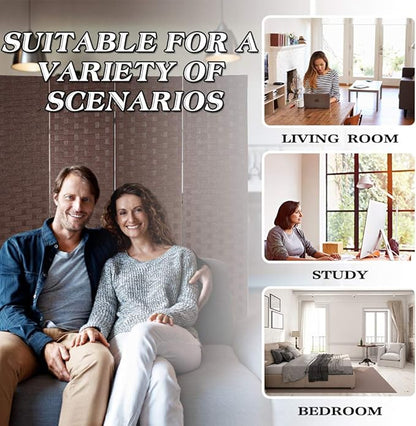 FDW Room Divider 4 Panel mesh Woven Design Room Divider Wooden Folding Portable partition Screen Wood for Home, Brown