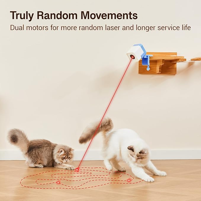 Potaroma Truly Random Cat Laser Toys, No Knock-Over Clamp, Automatic Chargeable Interactive Kitten Toy Indoor Exercise for All Breeds, Light Blue White-Mewly Pet