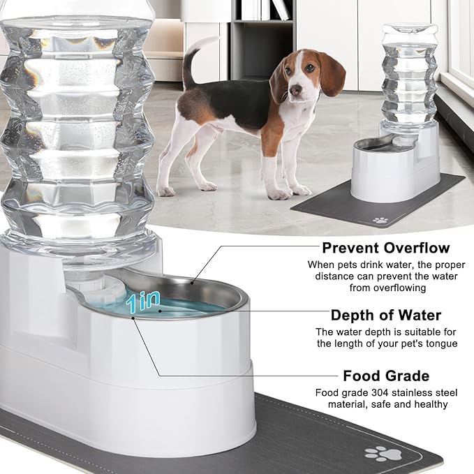 Sfozstra Large Dog Water Dispenser: 8L Automatic Stainless Steel White Water Feeder with Waterproof Pad - Raised Edge Water Dispenser for Dogs & Cats Easy Clean-Mewly Pet