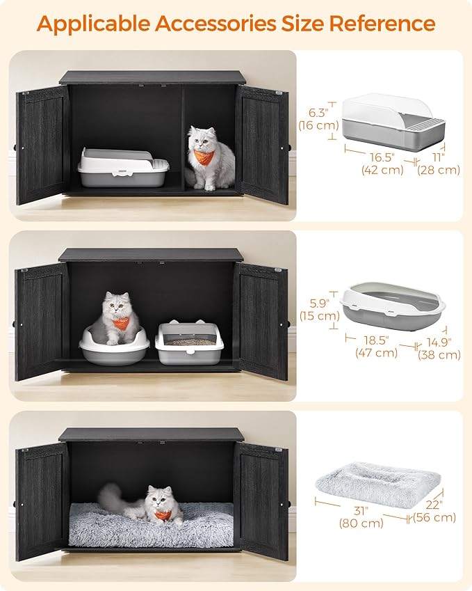 Feandrea Cat Litter Box Enclosure, Litter Box Furniture Hidden with Removable Divider, Indoor Cat House, End Table, 31.5 x 20.9 x 19.7 Inches, Ink Black UPCL002B01-Mewly Pet