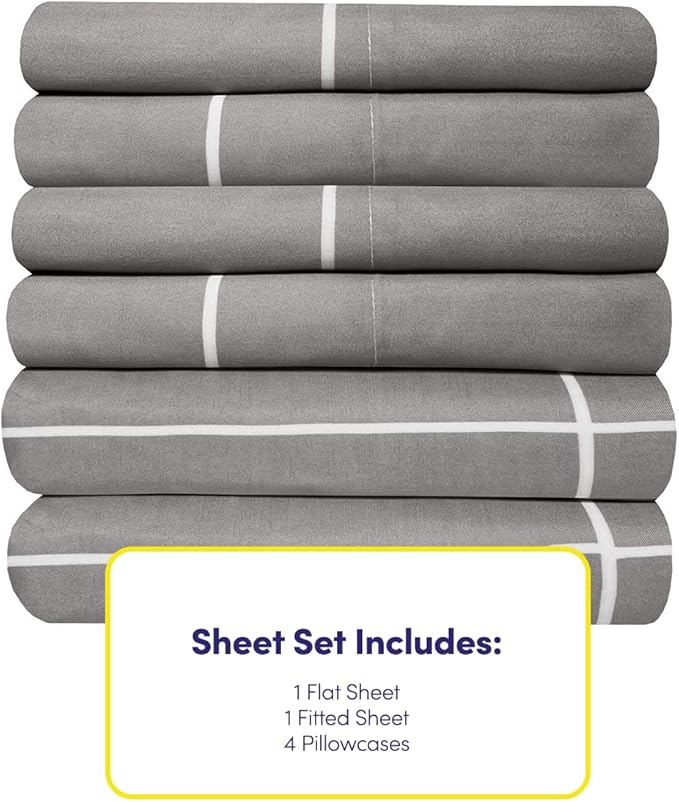 King Size Bed Sheets - 6 Piece 1500 Supreme Collection Fine Brushed Microfiber Deep Pocket King Sheet Set Bedding - 2 Extra Pillow Cases, Great Value, King, Window Pane Gray