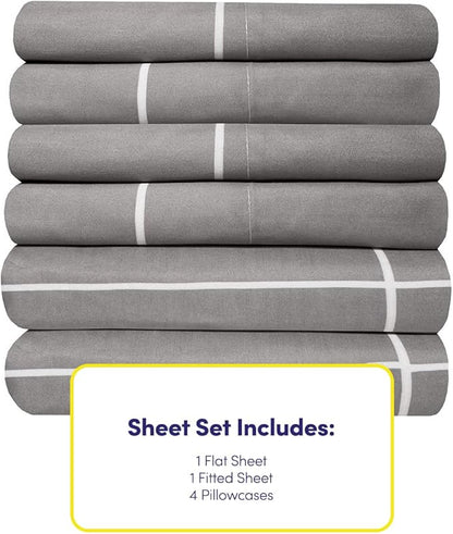 King Size Bed Sheets - 6 Piece 1500 Supreme Collection Fine Brushed Microfiber Deep Pocket King Sheet Set Bedding - 2 Extra Pillow Cases, Great Value, King, Window Pane Gray