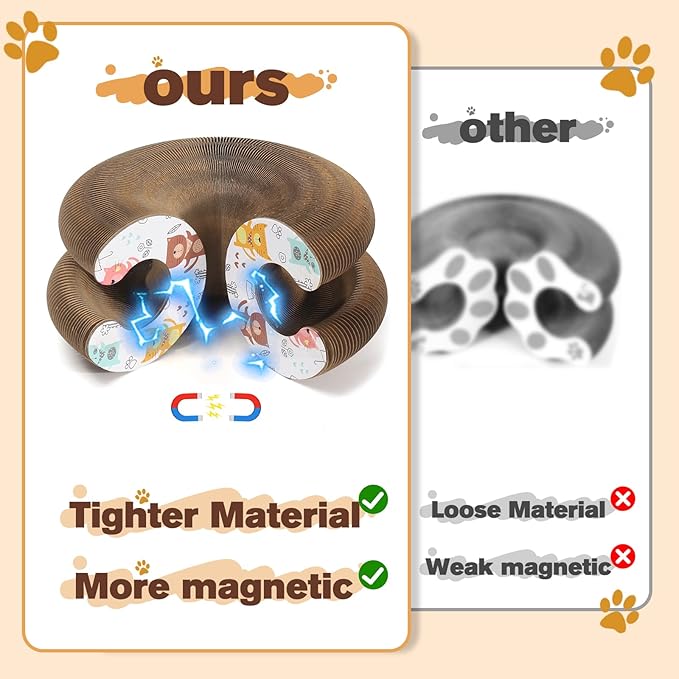 Magic Organ Cat Scratcher Board with 3 Balls, Foldable Recyclable Accordion Cats Toy with Ball and Track Adventure, Cat Scratching Pad, Retractable Reversible Furniture Protector(Brown)-Mewly Pet