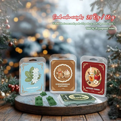 Winter Scented Wax Melts,Christmas Soy Wax Melts for Wax Warmer,Strong Mix Fragrance,Forest Pine,Spiced Cider,Gingerbread Cupcake,Snowflake Peppermint Candle Melts Decor Gift,2.1oz(8 Pack)