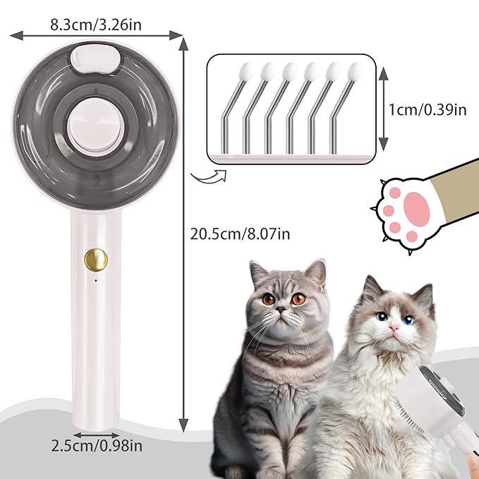 Cat Steam Brush For Shedding, Steamy Dog Grooming Brush With 2-Speed Spray, Blue Light And Release Button, Rechargeable Water Pet Hair Brushes Wet Self Cleaning Cat Spa Brush Cat Comb (White)-Mewly Pet