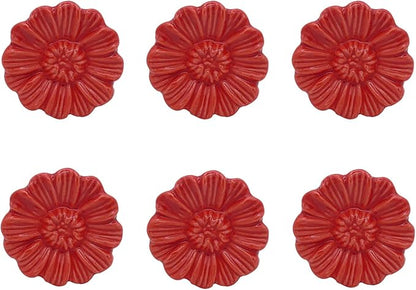 6PCS Vintage Floral Daisy Ceramic Dresser Drawer Knobs Elegant Cabinet Cupboard Door Hardware Pull Handles w/Screws Red