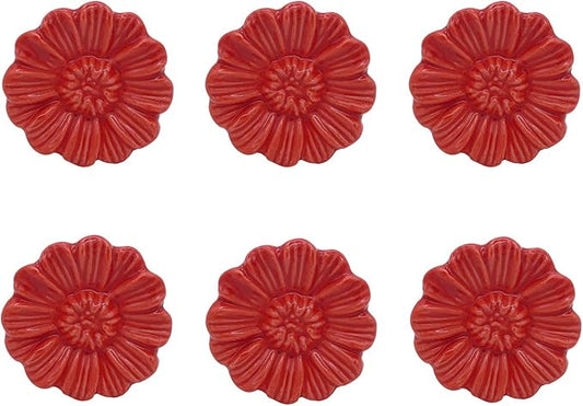 6PCS Vintage Floral Daisy Ceramic Dresser Drawer Knobs Elegant Cabinet Cupboard Door Hardware Pull Handles w/Screws Red