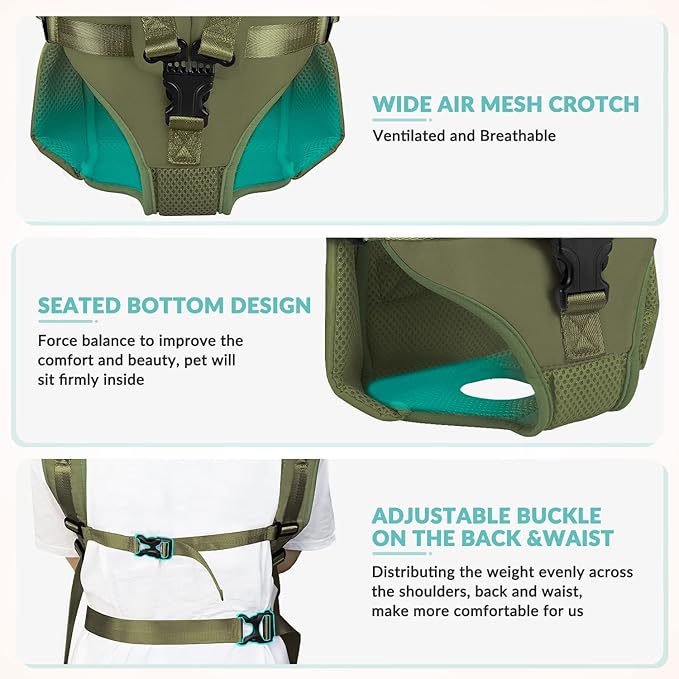 Lukovee Dog Backpack Carrier, Legs Out Easy-fit Dog Front Carrier for Small Medium Dogs, Adjustable Hands Free Dog Chest Carrier for Hiking Cycling (Green,Small)-Mewly Pet