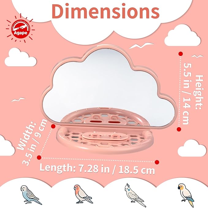 Agape Bird Mirror for Cage， Bird Toys with Perch and Slow Feeder to Expend Energy, Small Parrot Swing, Interactive Toys for Cockatiel, Lovebird, Parakeet, Conure, Finch, and Budgies-Mewly Pet