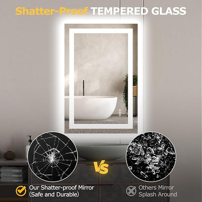 24X36 LED Bathroom Mirror with Lights, Anti-Fog, Dimmable, Backlit + Front Lit, Smart Bathroom Vanity Mirror, Memory Function, Shatterproof, Tempered Glass (Horizontal/Vertical)