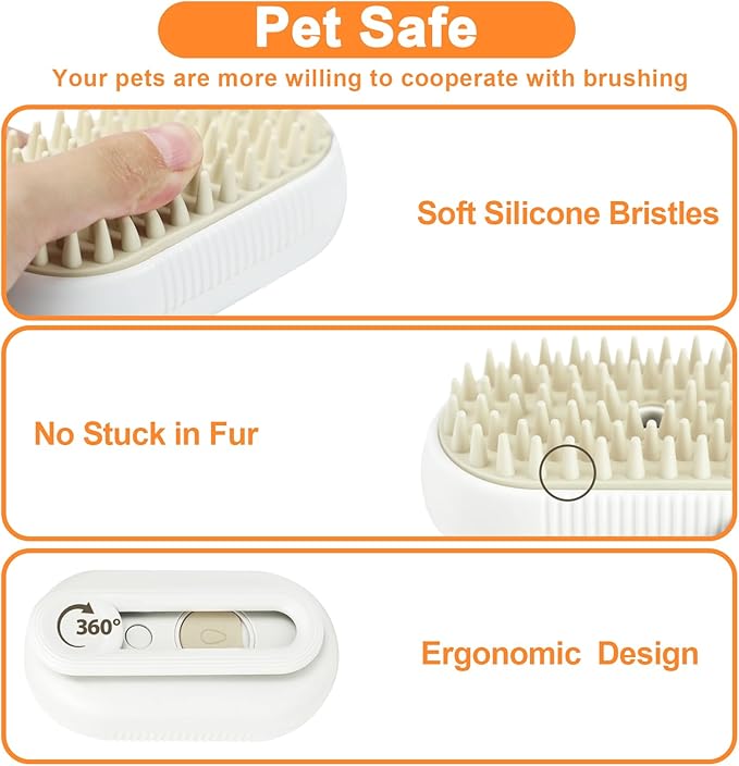 Nepfaivy Cat Steam Brush for Shedding - Steam Cat Brush for Indoor Cats, Rechargeable Steaming Pet Mist Water Steamer for Indoor Kitten, Pet Spray Hair Removal Comb for Massage, Spritz Defur Comb-Mewly Pet
