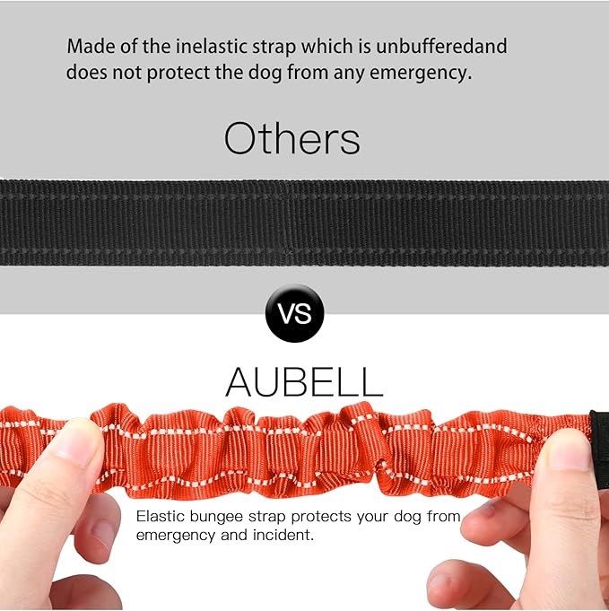 AUBELL Dog Seat Belt for Car,Updated 3-in-1 Adjustable Reflective Bungee Heavy Duty Dog Car Harness Tether with Clip Hook Latch & Buckle,Swivel Zinc Alloy Carabiner,Orange-Mewly Pet