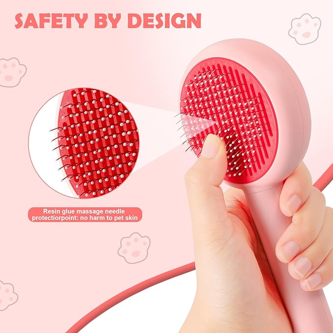 New cat brush&dog brush,pet hair brush with Self Cleaning Button Easy to remove loose undercoat，Needle-tip massage beads, no harm to the skin,Lovely Heart Series(Green)-Mewly Pet