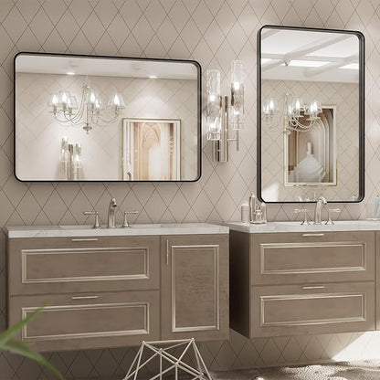 LOAAO 24X30 Inch Black Metal Framed Bathroom Mirror for Wall, Matte Black Bathroom Vanity Mirror Farmhouse, Large Rounded Rectangle Mirror, Anti-Rust, Hangs Horizontally or Vertically