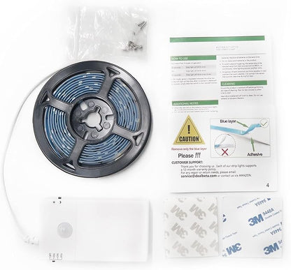 echosari Battery Operated Motion Sensor Cabinet Strip Lights, 9.8Ft 90 LED Counter Closet Strip Light, Motion & Night Sensor Safe Tape Light for Stairs Wardrobe Kitchen (Cool White)