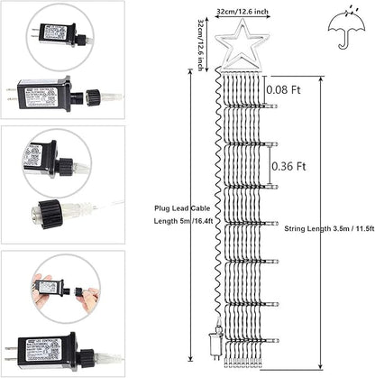 FUNIAO Christmas String Lights 320 LED Christmas Decorations Star Waterfall Lights with 11 Modes Remote Control for Tree Wall Yard Wedding Party (Warmwhite+Multicolored)