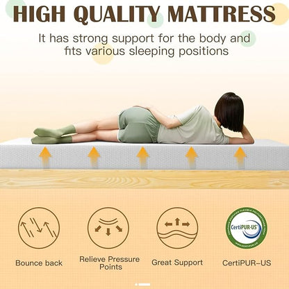 PayLessHere 8 Inch Twin XL Green Tea Memory Foam Mattress Cooling Gel Infused Mattress,Medium Firm Mattresses Fiberglass Free/CertiPUR-US Certified/Bed-in-a-Box/Pressure Relieving Twin XL Size,White