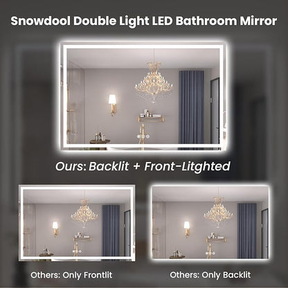 55"X30" LED Bathroom Mirror with Front Lights and Backlit, Anti-Fog, Dimmable, Shatter-Proof Tempered Glass, Lighted Bathroom Vanity Mirror for Wall with 3 Colors, Memory Function