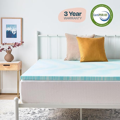 Linenspa 2 Inch Gel Swirl Memory Foam Mattress Topper – Cooling Gel Infused – Pressure Relieving Bed Topper - Mattress Pad – CertiPUR Certified - King Size