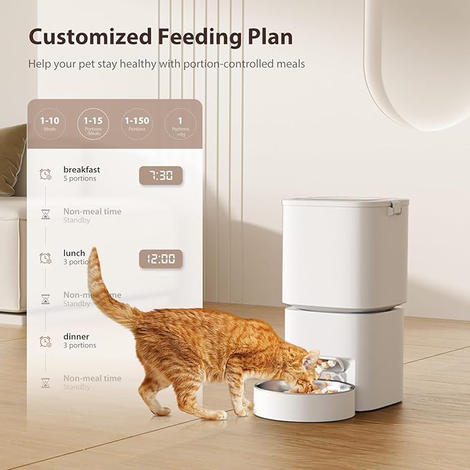 5L/21 Cups Automatic Cat Feeder, Timed Automatic Pet Feeders, Cat Dry Food Dispenser Dual Power, 10 Meals Programmable 1-15 Portion Control Cats Feeder, Pet Food Dispenser for Cats & Puppy(Not WiFi)-Mewly Pet