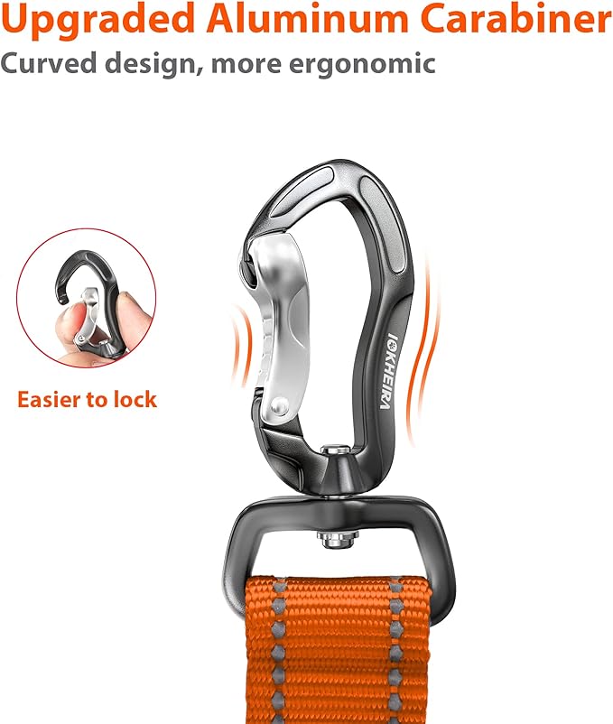 IOKHEIRA Orange Dog Seatbelt - Adjustable Reflective Bungee Harness with Aluminum Swivel Carabiner-Mewly Pet