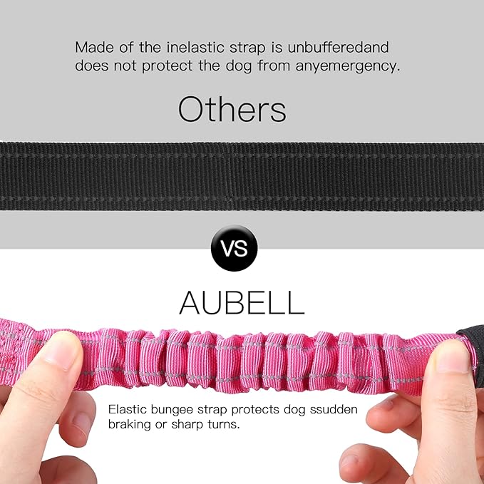 AUBELL Dog Seat Belt for Car,2 Pack Set 3-in-1 Adjustable Reflective Bungee Heavy Duty Dog Car Harness Tether with Clip Hook Latch & Buckle,Swivel Zinc Alloy Carabiner,Black+Hotpink-Mewly Pet