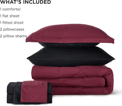 Bedsure Full Size Comforter Set - 7 Pieces Reversible Burgundy and Black Bedding, Full Size Bed Set for All Seasons, Bed in a Bag with Down Alternative Comforter, Sheets, Pillowcases & Shams