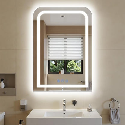 LED Bathroom Mirror, 24"x 36" LED Mirror with Lights for Bathroom, Lighted Vanity Mirrors for Wall, Anti-Fog, Dimmable, Tempered Glass, Memory Function, 3 Colors, Safe Use (White)