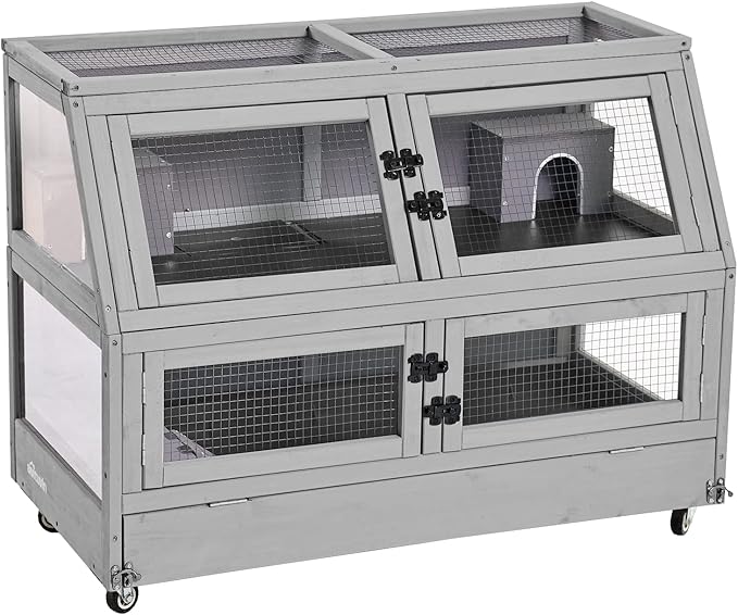 Aivituvin Guinea Pig Cage Chew Proof Hamster Cage Metal Frame Rat House Small Animal Habitat Critter Nation Cage 2 Levels Double Use Movable-Mewly Pet