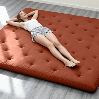 ZonLi Japanese Floor Futon Mattress Full Size 75"x 54", 100% Cotton Cover 4'' Thicken Tatami Mattress, Foldable Sleeping Pad, Portable Dormitory Tatami Mat, Roll Up Floor Lounger Bed for Adult