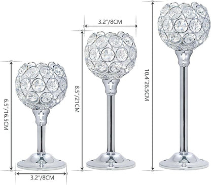 Bulk Crystal Candle Holder Set, 3 Sizes Tealight Candlestick Holders, Elegant Candelabra for Wedding Table Centerpiece, Fireplace, Home & Living Room Decor – Kehail (Set of 12, Silver)