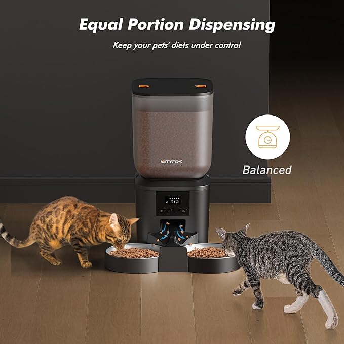 Automatic Cat Feeder for 2 Cats - 8L/34 Cups Large Capacity Auto Cat Food Dispenser with LCD Screen, 2 Food Trays, Timed Feeder, Up to 50 Portions 6 Meals Per Day, Keep Fresh-Mewly Pet