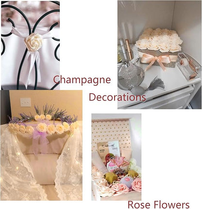 Champagne Artificial Fake Roses 25 PCS with Stem, Flowers for Crafts Bouquets for DIY Wedding Centerpieces Table Arrangements for Party Home Garden Decorations
