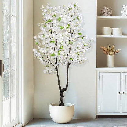 Faux Cherry Blossom Tree Artificial White Flowering Trees Fake Cherry Blossom Decorative Tree 6FT Indoor Japanese Decor for Home